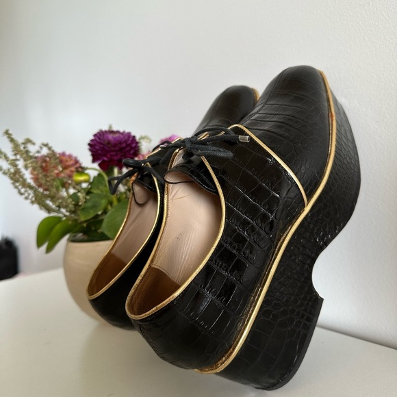 Dries Van Noten black & gold platform leather Oxford shoes - size 39 / US 8 - Picture 4 of 10